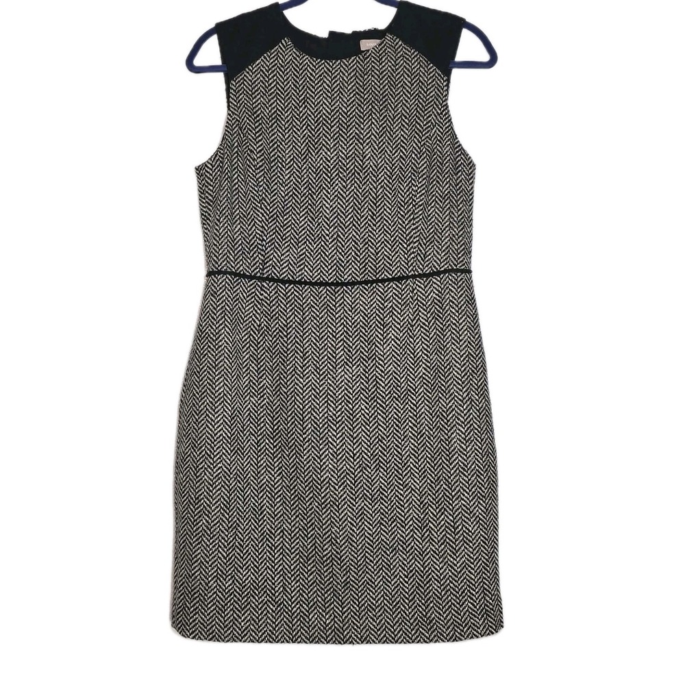 Banana Republic GUC Herringbone Sheath‎ Dress Black White Size 10P ✨